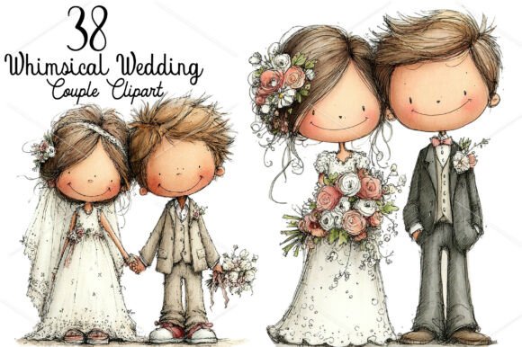 Download Whimsical Wedding Couple Clipart Bundle - Art Collection