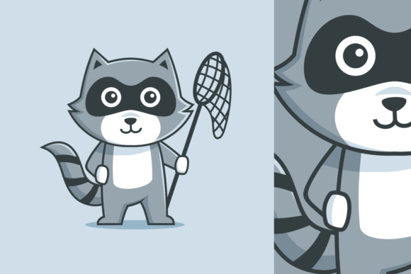 Download Raccoon Character Cartoon Holding Net - Art Collection