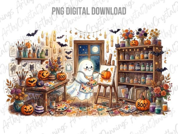 Download Cute Ghost Artist Halloween PNG - Art Collection