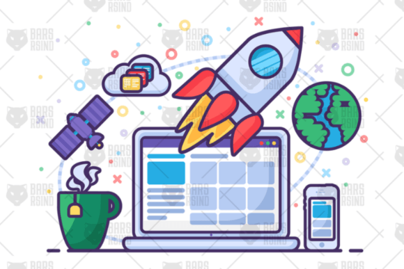 Download Startup with Rocket Concept Illustration - Art Collection