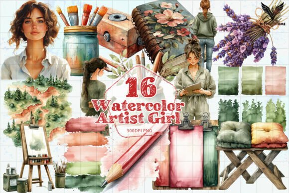Download Watercolor Artist Girl PNG - Art Collection