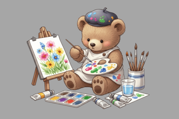 Download Teddy Bear Artist Painting Colorful - Art Collection