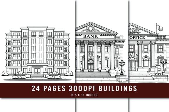 Download 24 Building Line Art Coloring Pages Set - Art Collection