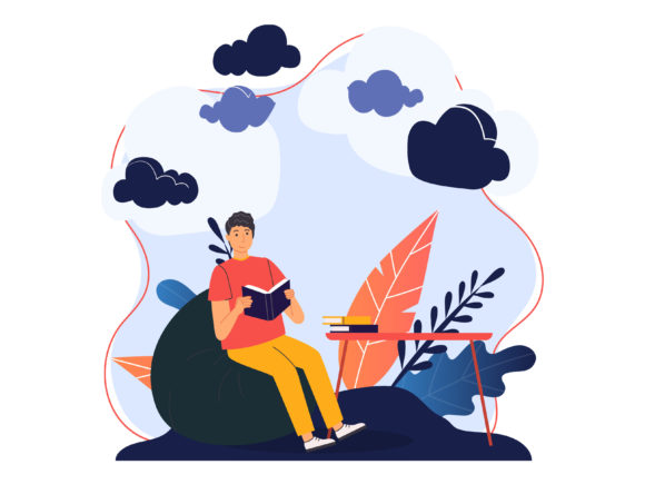 Download Flat Illustration Asset - Reading Book - Asset Collection