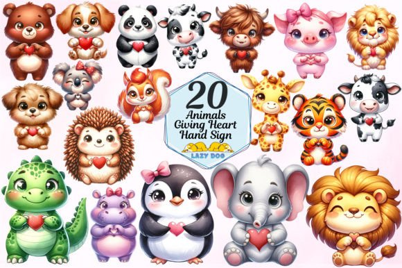 Download Animals Giving Heart Hand Sign Bundle - Art Collection