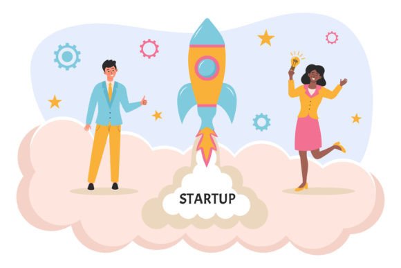 Download Startup Rocket Launch by Man and Woman - Art Collection