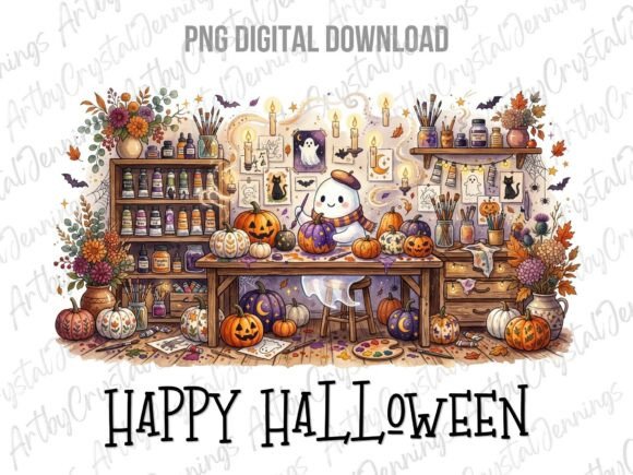 Download Cute Ghost Artist Happy Halloween PNG - Art Collection