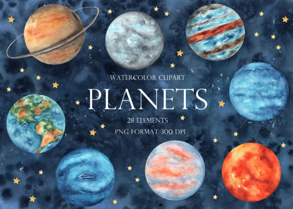 Download Planets Watercolor Clipart. Solar System - Art Collection