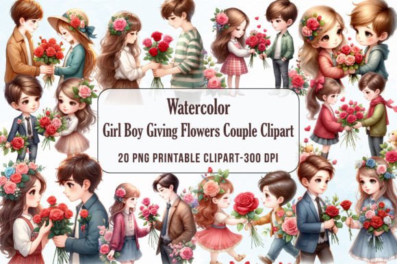 Download Girl Boy Giving Flowers Clipart - Art Collection