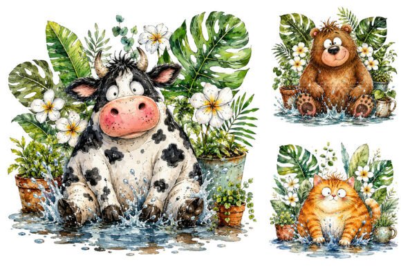 Download Funny Splashing Animal Clipart Bundle - Art Collection