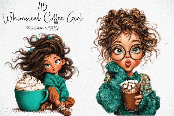 Download Whimsical Coffee Girl Clipart PNG - Art Collection